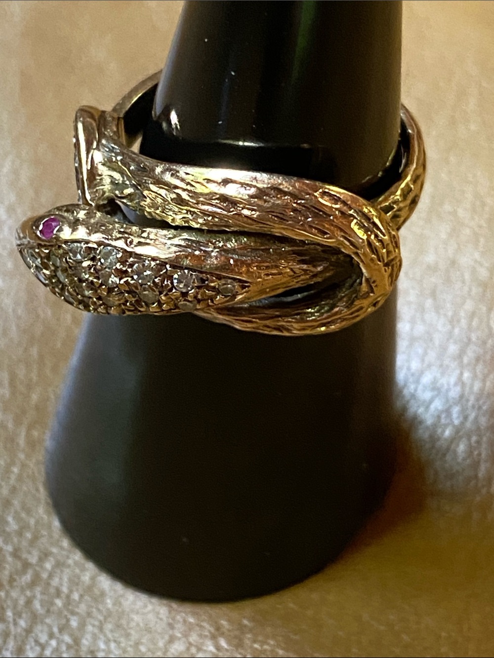 Vintage yellow gold and diamonds snake ring 5.75 - Picture 3 of 13